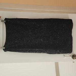 Express Black Sequin Side Slit Midi Pencil in Size L